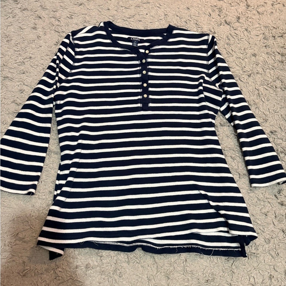 Chaps Navy and White Striped Long Sleeve Tee